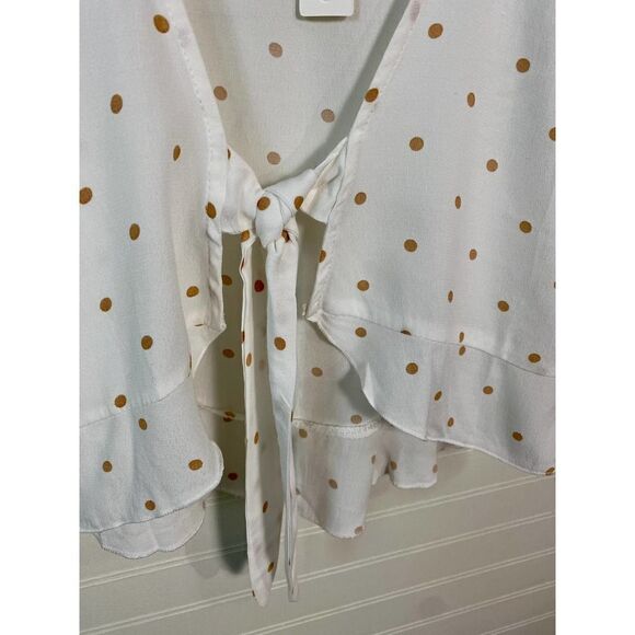 Olivaceous White Polka Dot Sheer Short Sleeve Tied Blouse Size Small NWT - Picture 4 of 7
